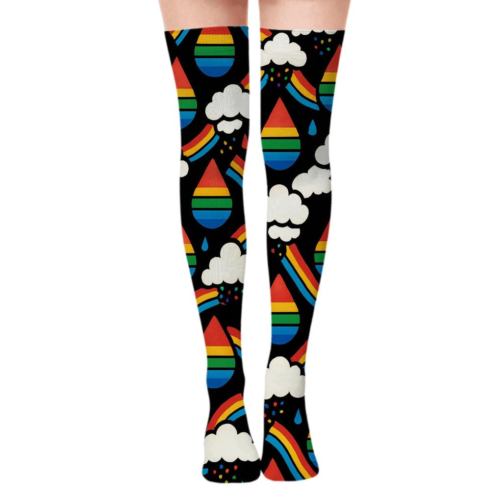 Prismatic Storm Raindrop Lattice trendy patterned over-the-knee socks