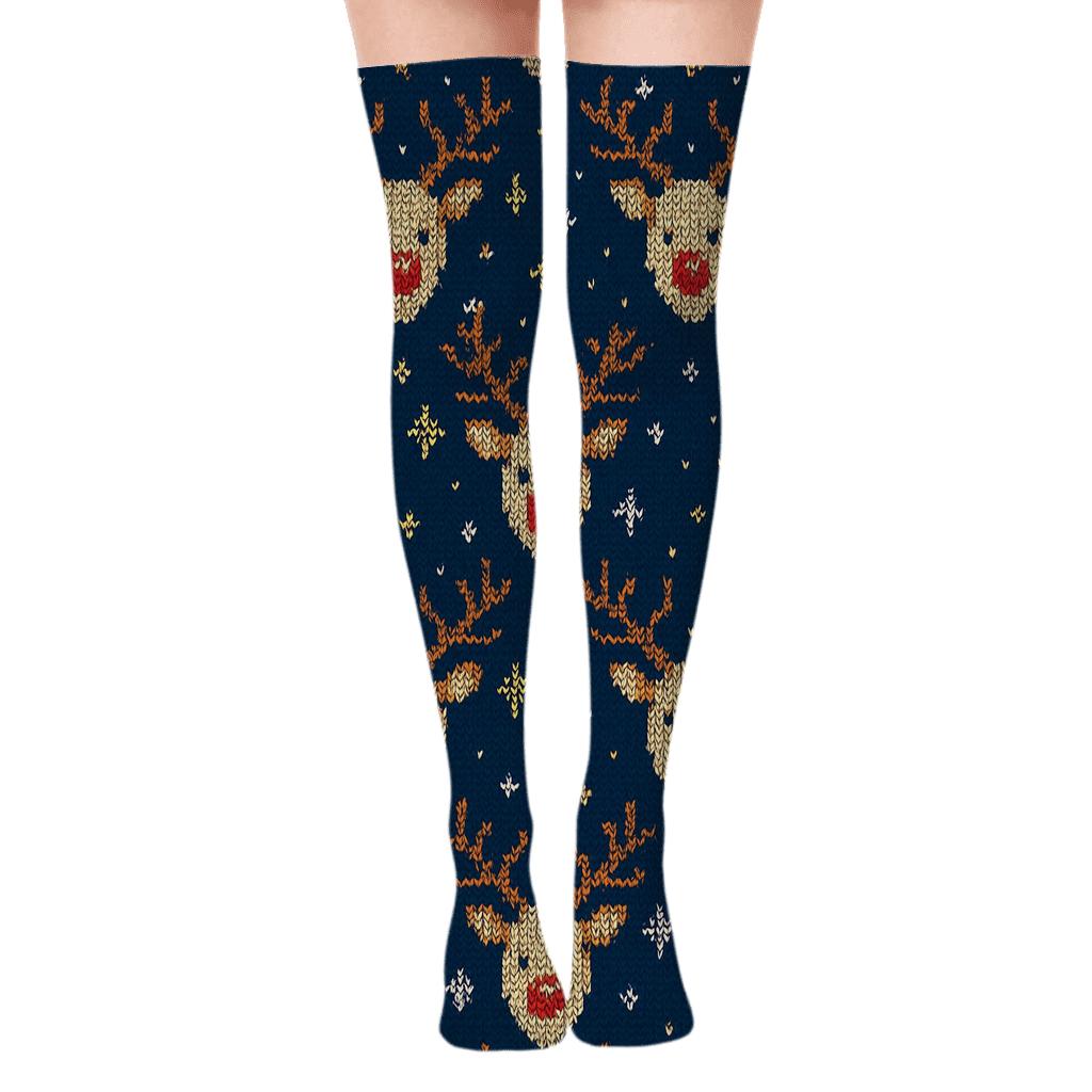 Rudolph Nordic Antler Constellation Pattern soft everyday over-the-knee socks