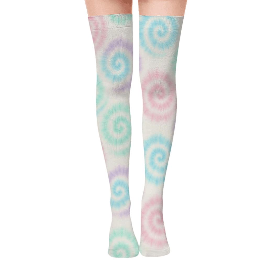Pastel Spiral Lattice On Soft White soft everyday over-the-knee socks