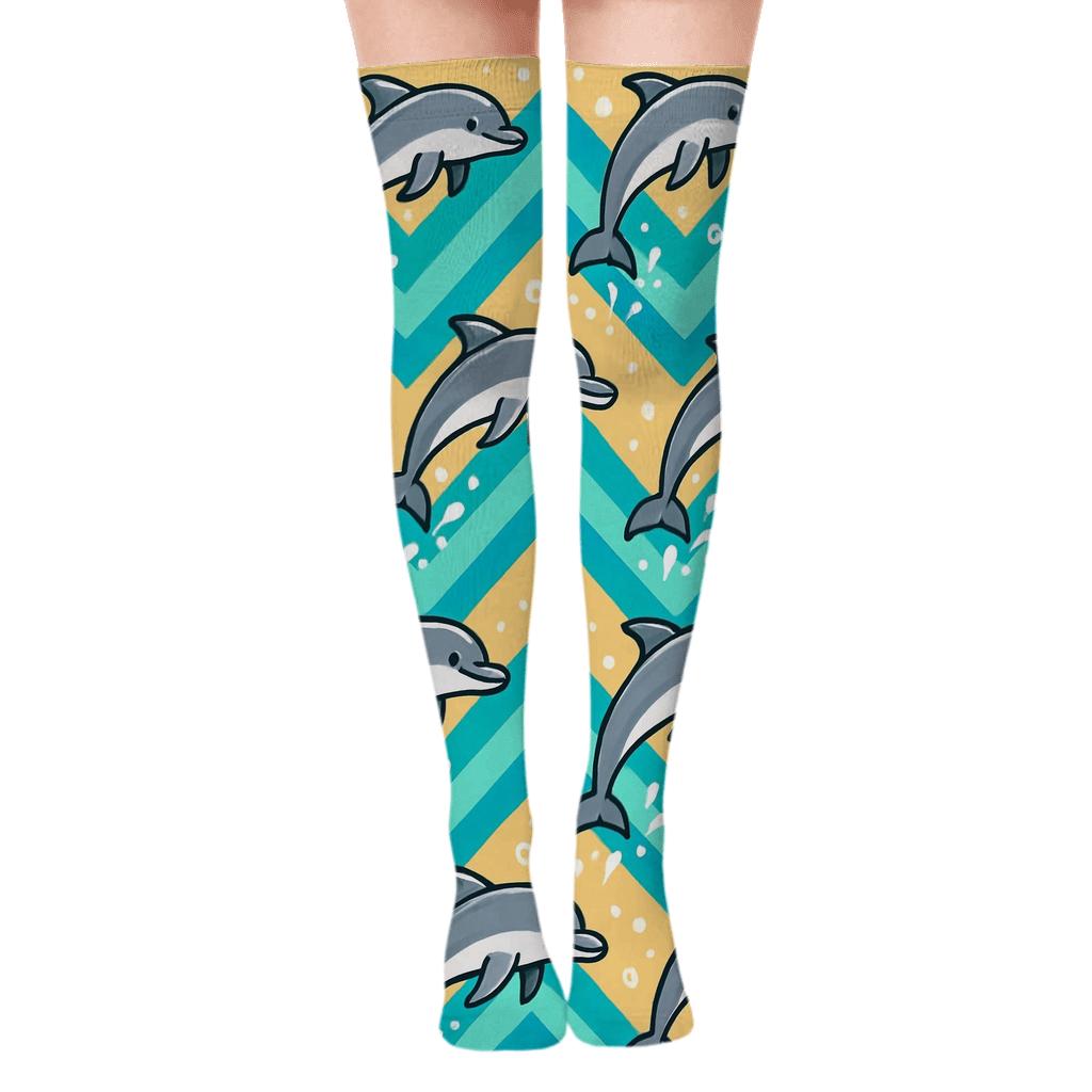 Spinner Wave Chevron Pattern Dolphin unique graphic over-the-knee socks