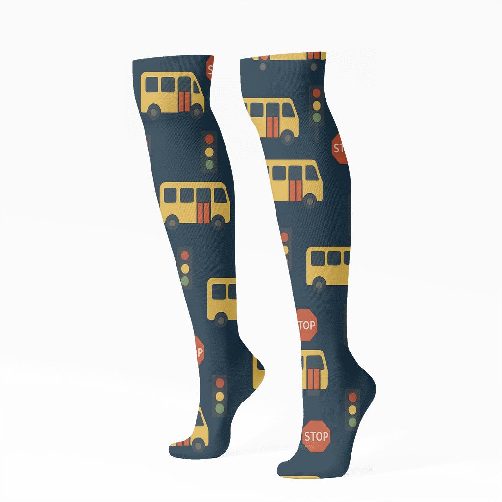 Midnight Route Icons Pattern Bus Driver soft everyday knee-high socks