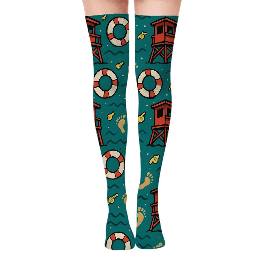 Surf Tower Lifeguard Constellation Pattern custom over-the-knee socks
