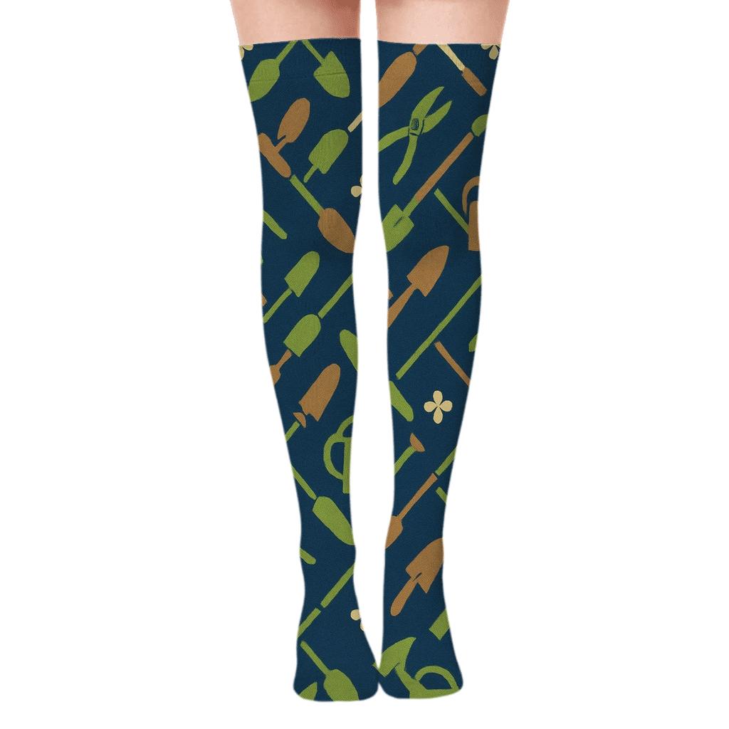 Garden Lattice Of Tools Landscaper Edition unique graphic over-the-knee socks