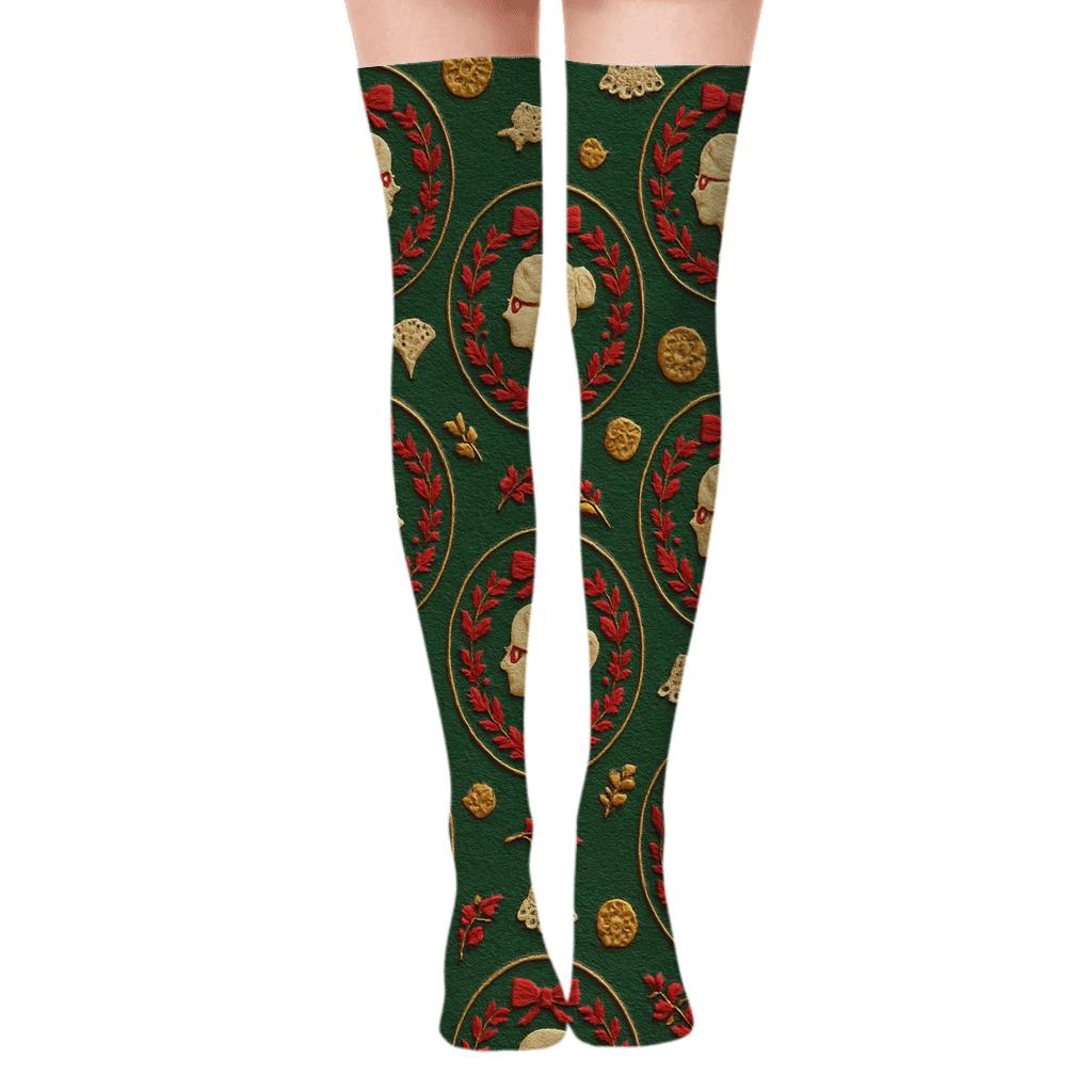 Holly Hearth Medallions Mrs Claus Edition premium cozy over-the-knee socks