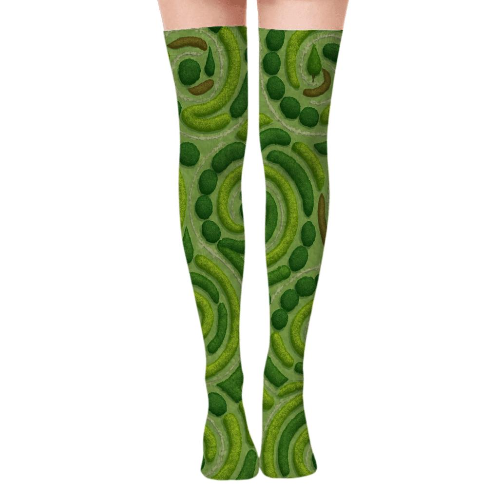 Emerald Shrub Spiral Pattern Landscaper unique graphic over-the-knee socks