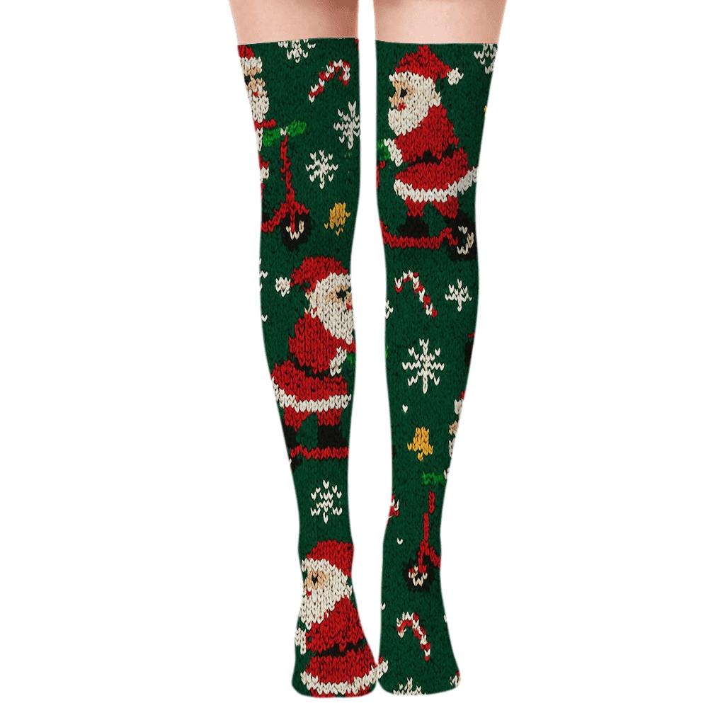 Nordic Scooter Parade With Santa Claus Motif custom over-the-knee socks