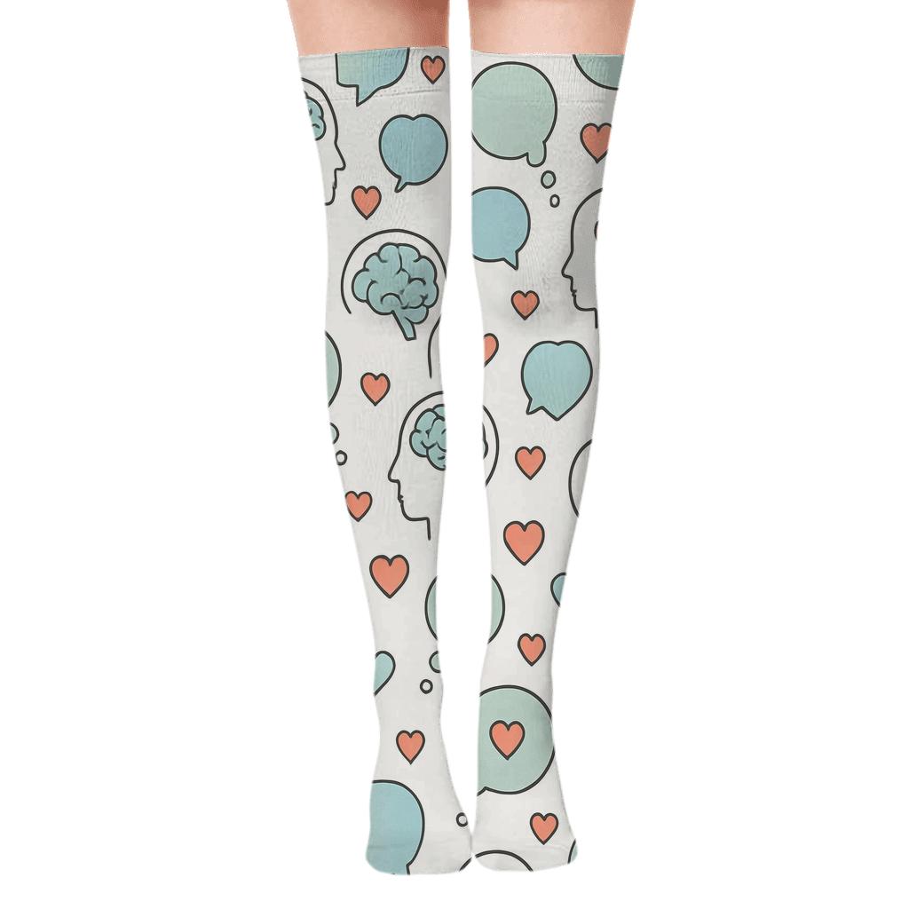 Cognitive Landscape With Psychologist Symbols unique graphic over-the-knee socks