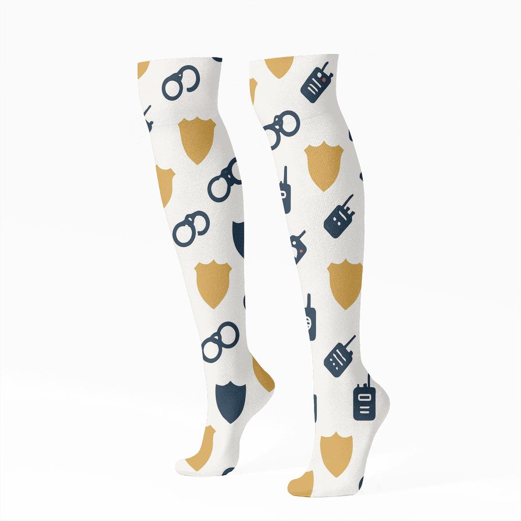 Shield Motif With Police Officer Emblem Repeat trendy patterned knee-high socks