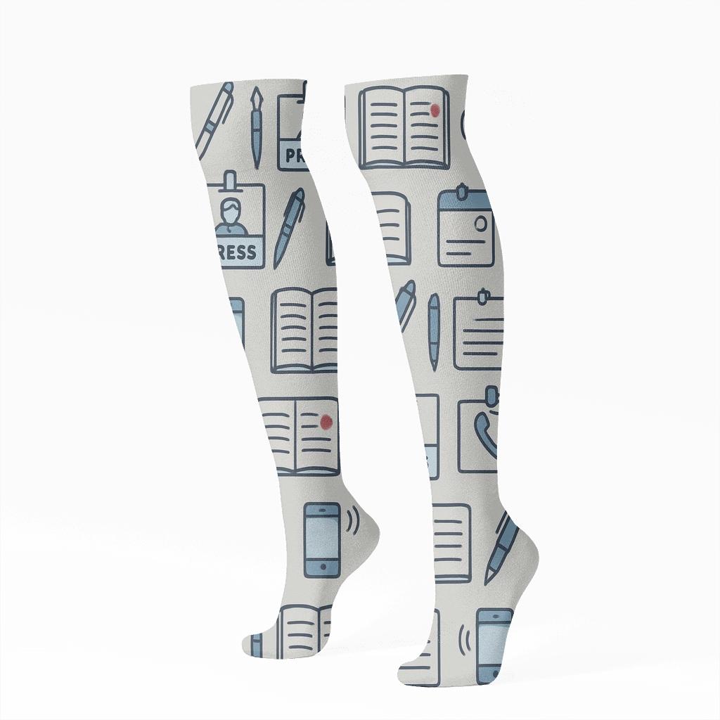 City Deadline Grid With Journalist Tools designer print knee-high socks