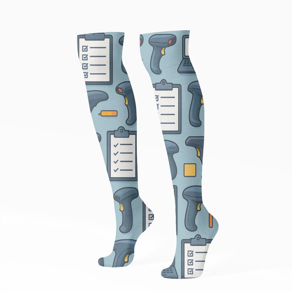 Store Manager Task Grid On Office Blue unique graphic knee-high socks
