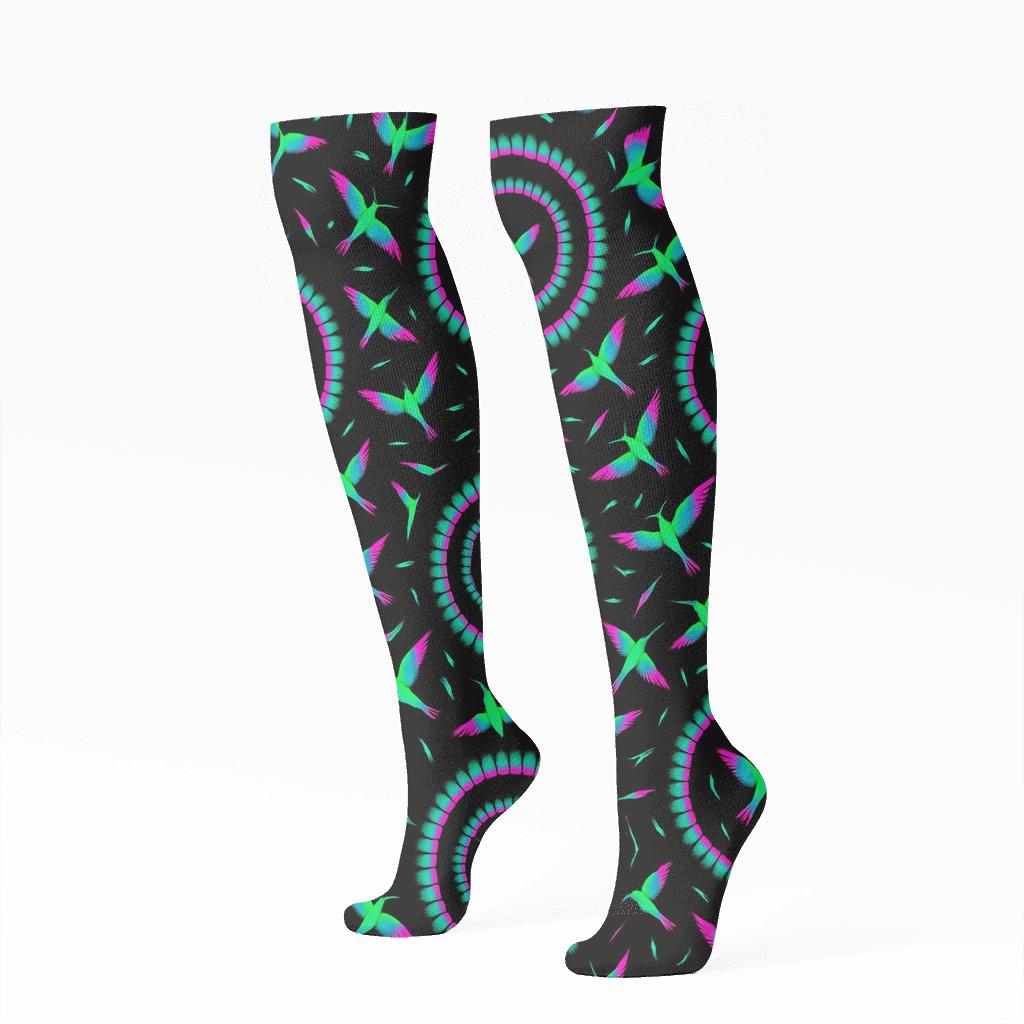 Hummingbird Halo Flight Ring On Midnight Black soft everyday knee-high socks