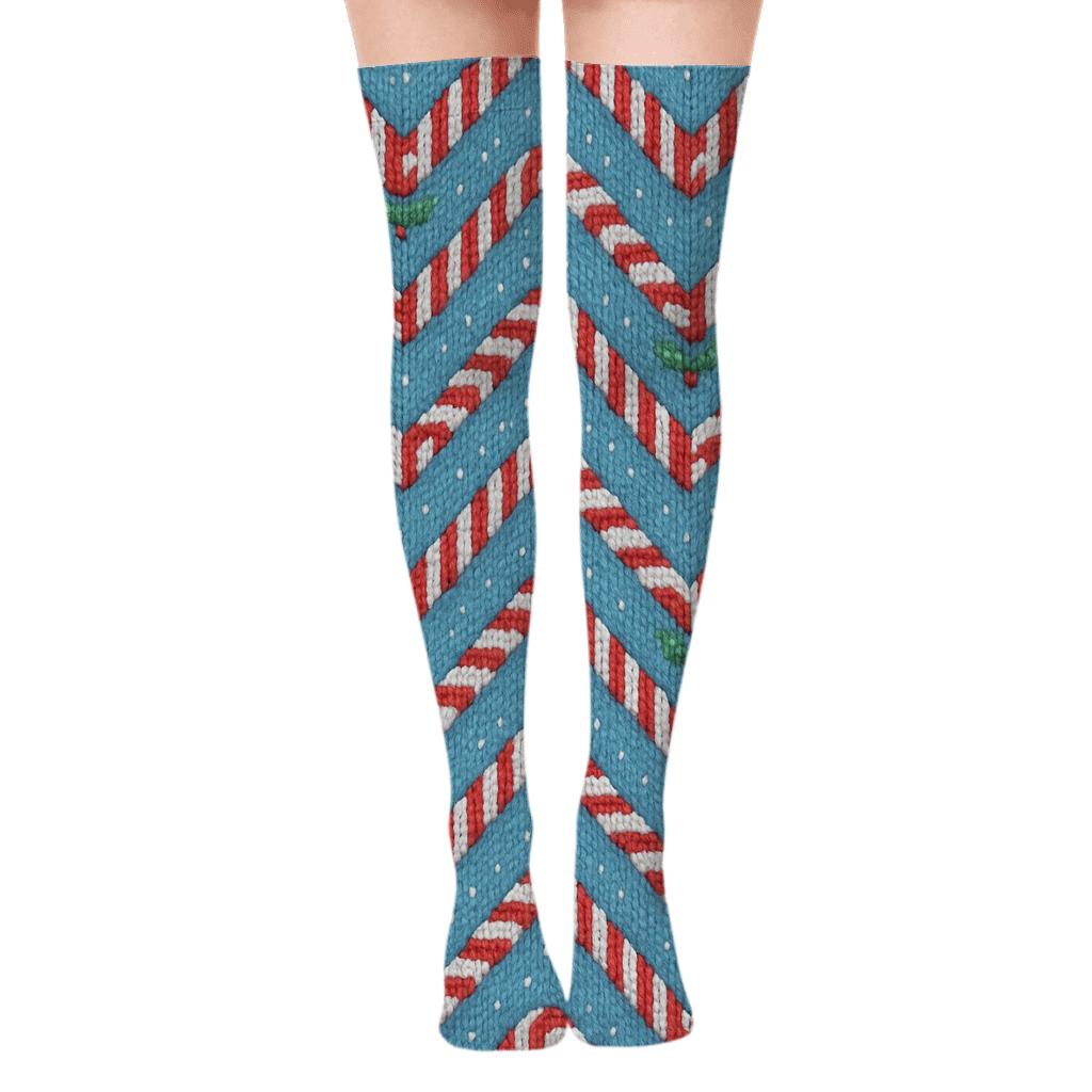 Starlit Candy Canes-Infused Chevron custom over-the-knee socks