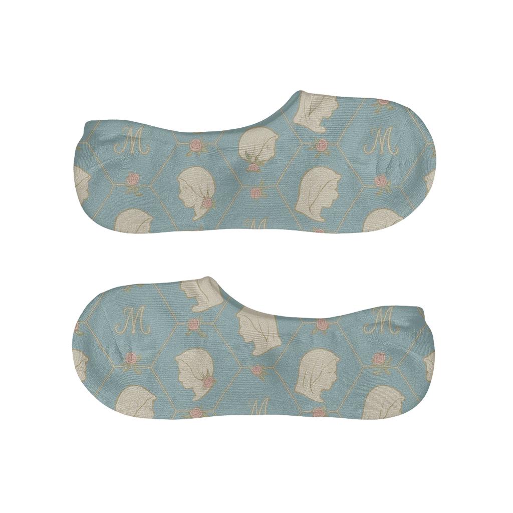 Sky Blue Bonnet Lattice With Mary Silhouettes personalized no-show socks