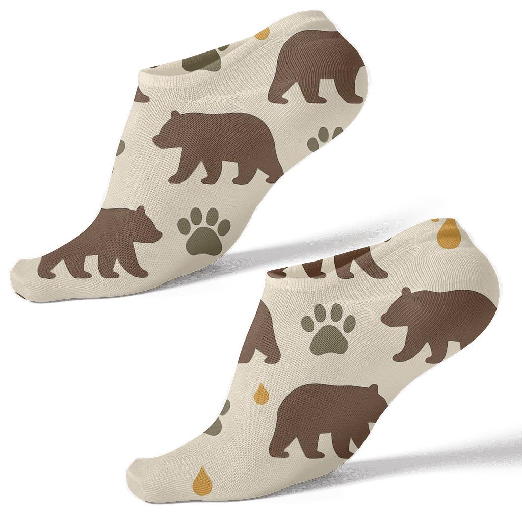 Minimal Forest Grid With Bear Silhouette designer print ankle socks