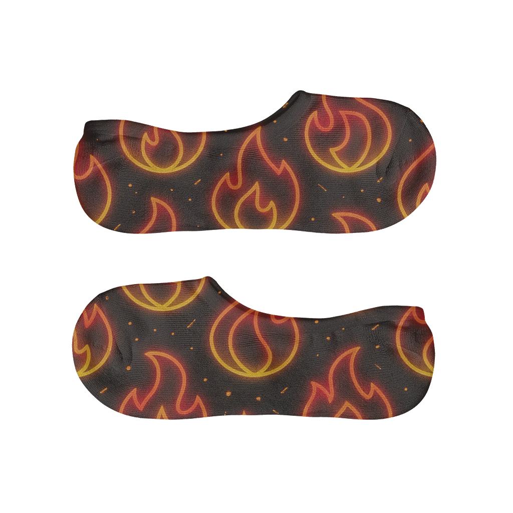 Neon Flame Signage Tessellation On Charcoal Black soft cotton no-show socks