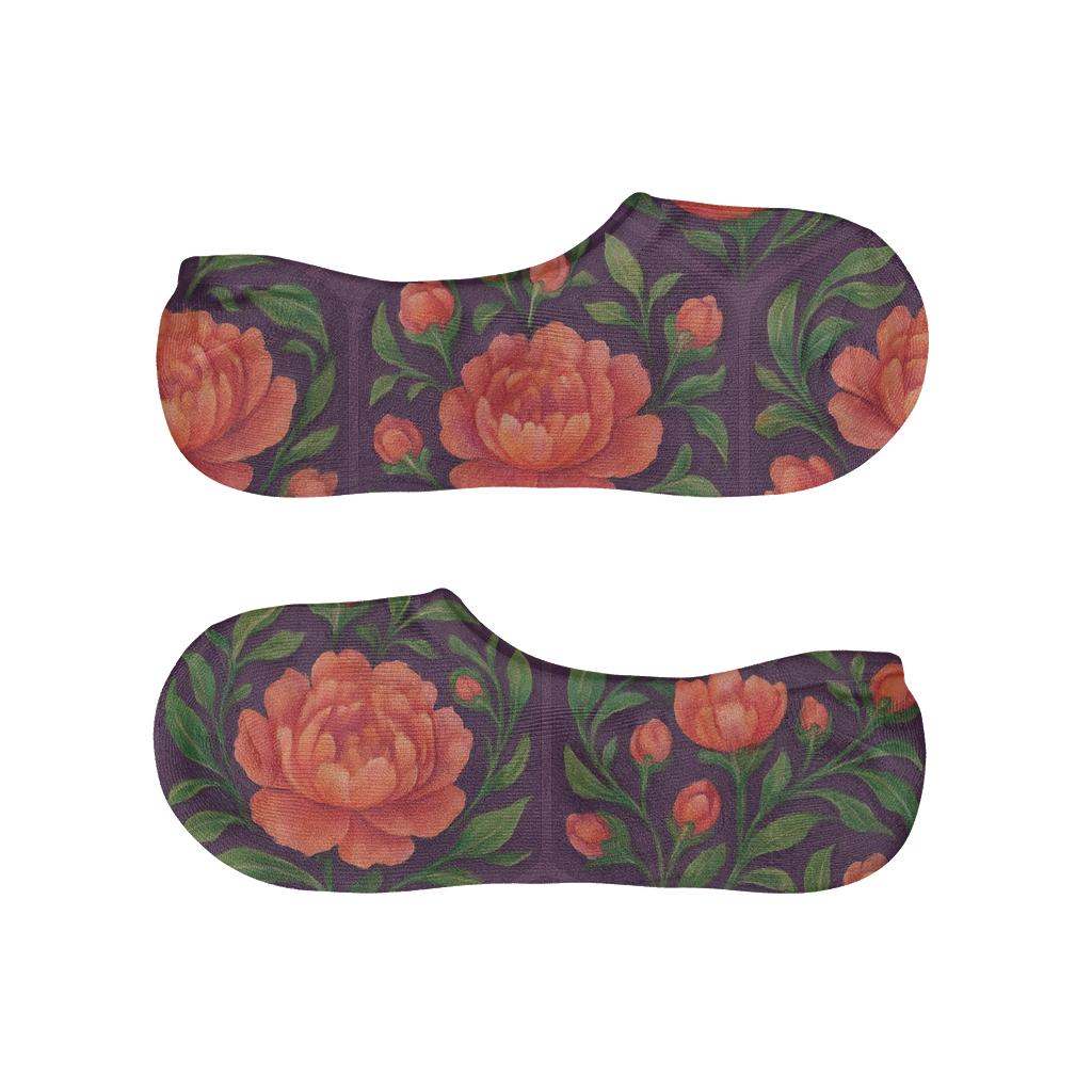 Sunset Peony Bloom Medallion Tiles On Deep Plum Background unique hidden socks
