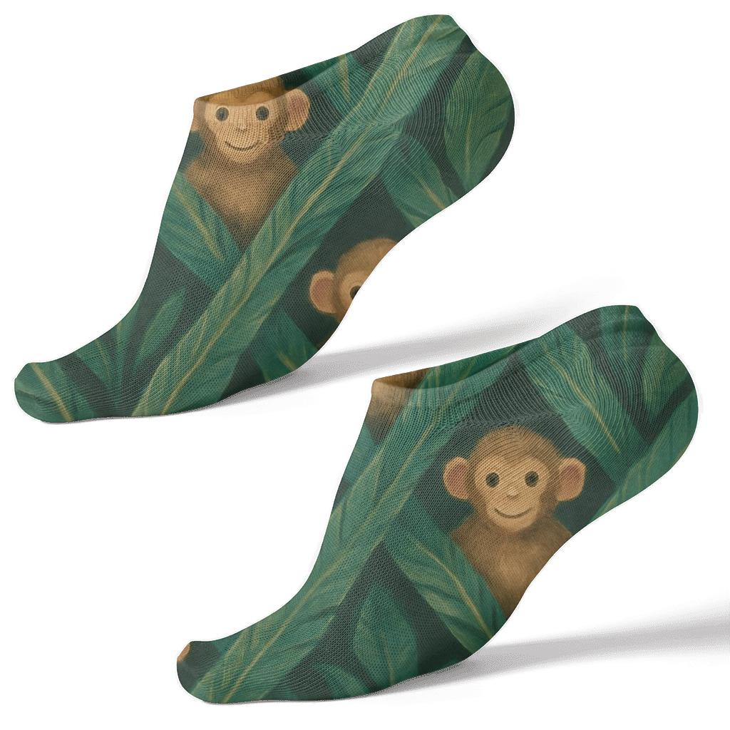 Banana Leaf Lattice With Monkey Motifs comfortable cotton ankle socks