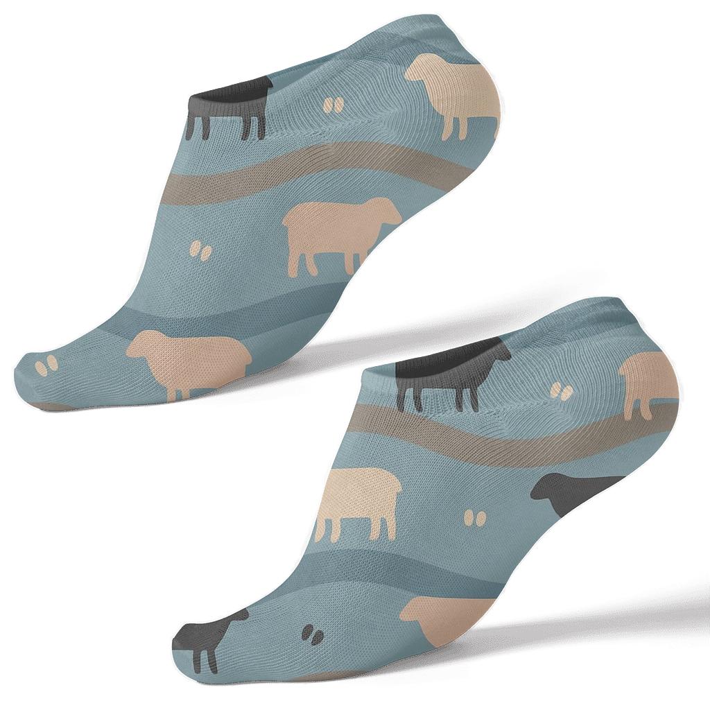 Rolling Hills Pattern With Sheep Silhouettes custom ankle socks