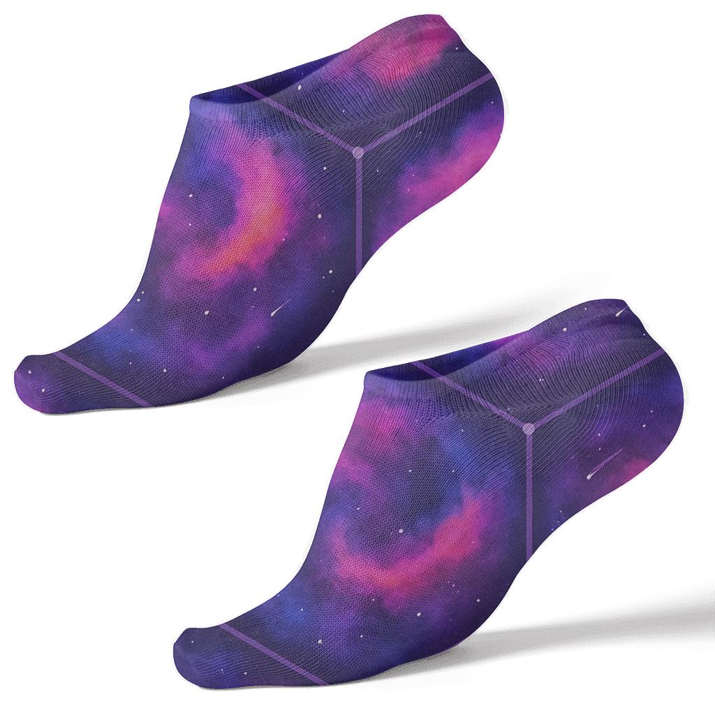 Nebula Watercolor Hex Tessellation On Cosmic Purple personalized ankle socks