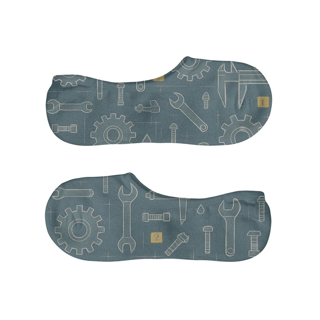 Blueprint Lattice With Mechanic Workshop Icons anti-slip no-show socks
