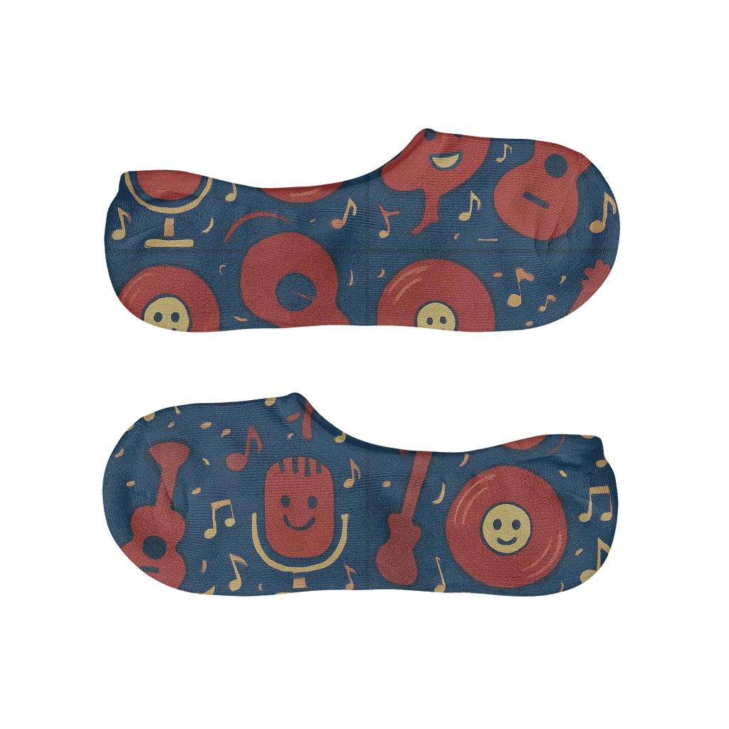 Festival Patchwork With Musician Icons low cut no-show socks