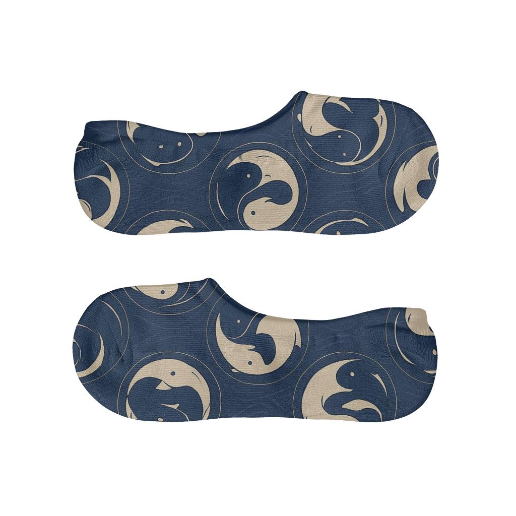 Indigo Koi Taijitu Spiral Tiles trendy no-show sock styles