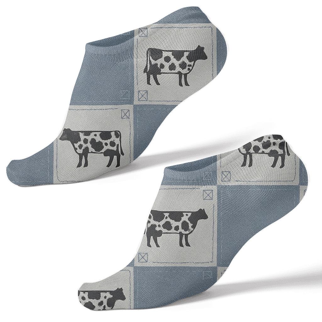 Denim Patchwork Cow Silhouette Weave soft everyday ankle socks