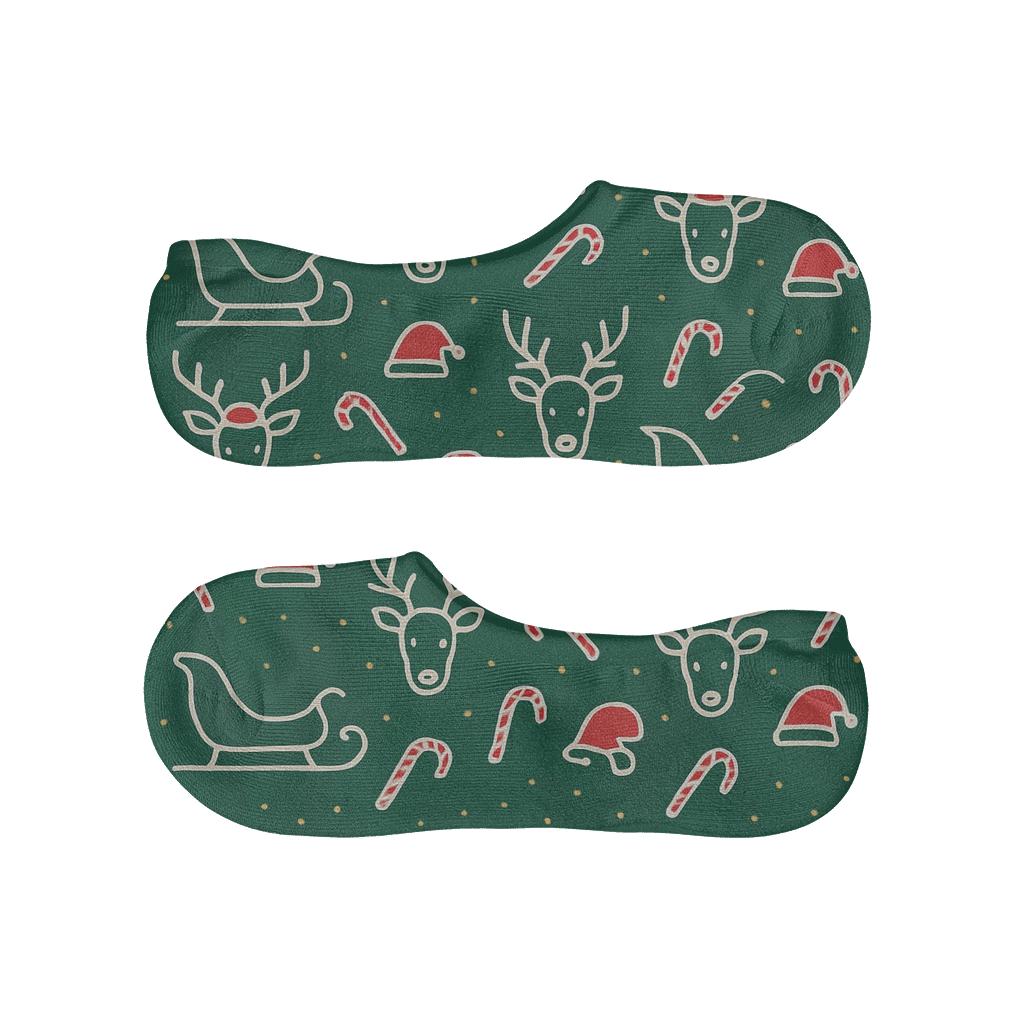 Minimal Sleigh Grid With Santa Claus Accent low cut no-show socks