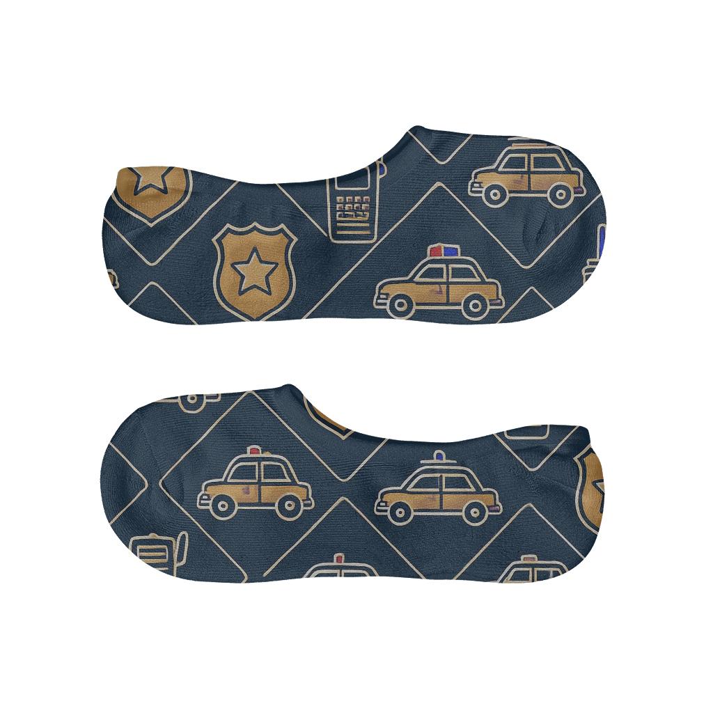 Night Shift Pattern With Police Officer Badge Tiles soft cotton no-show socks