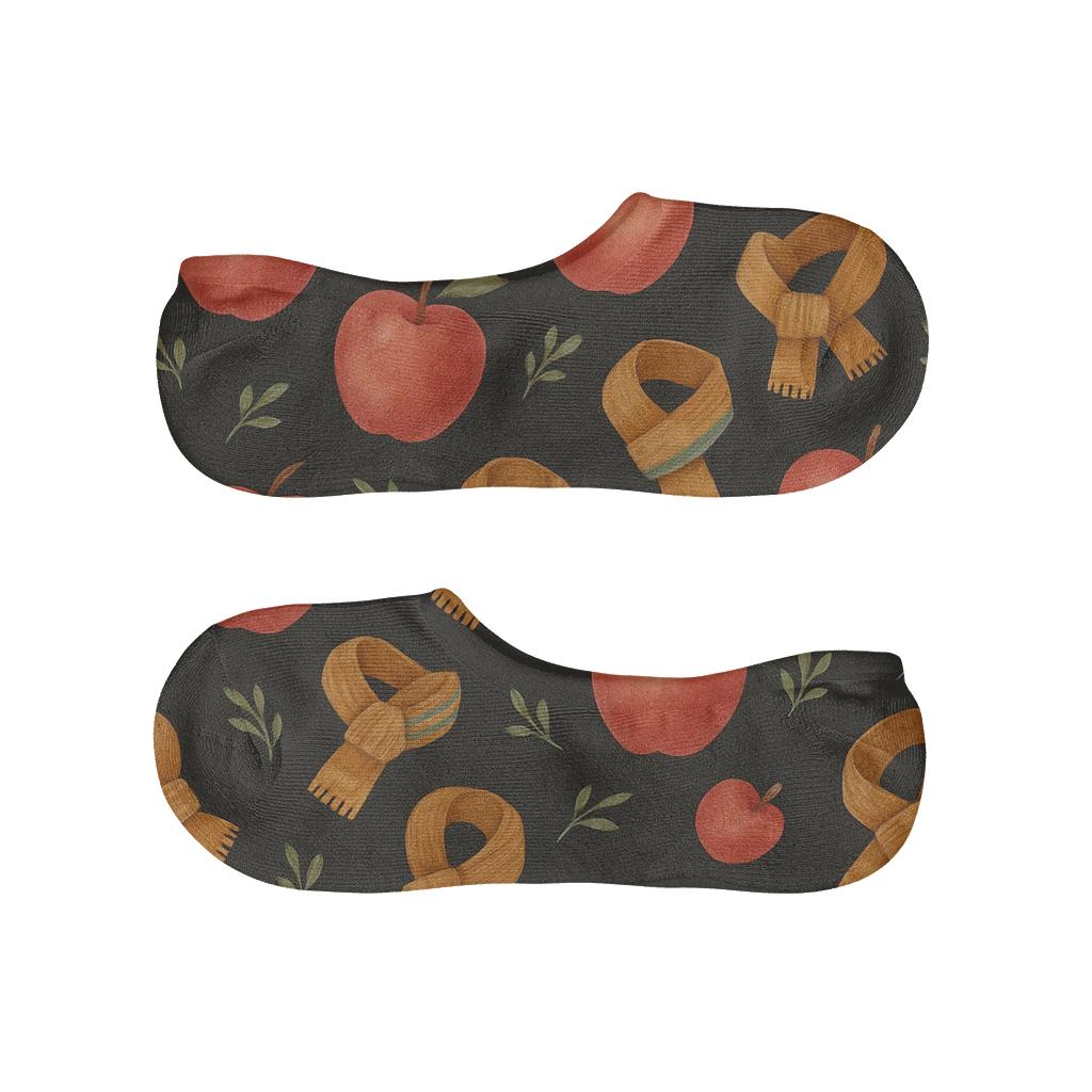Watercolor Apple And Scarf Diagonal Scatter On Charcoal Background breathable no-show socks