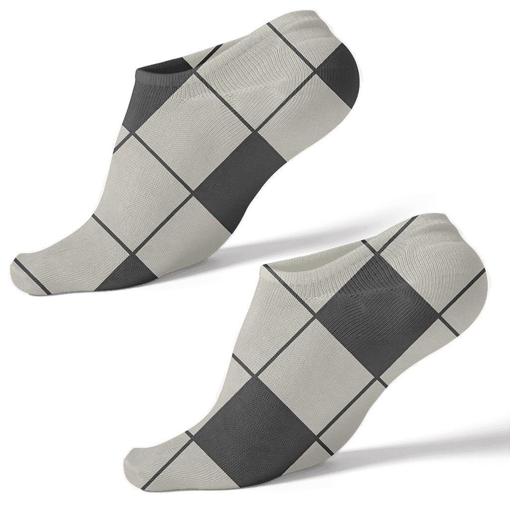 Graphite And Ivory Diagonal Diamond Check With Micro Herringbone Fill soft everyday ankle socks