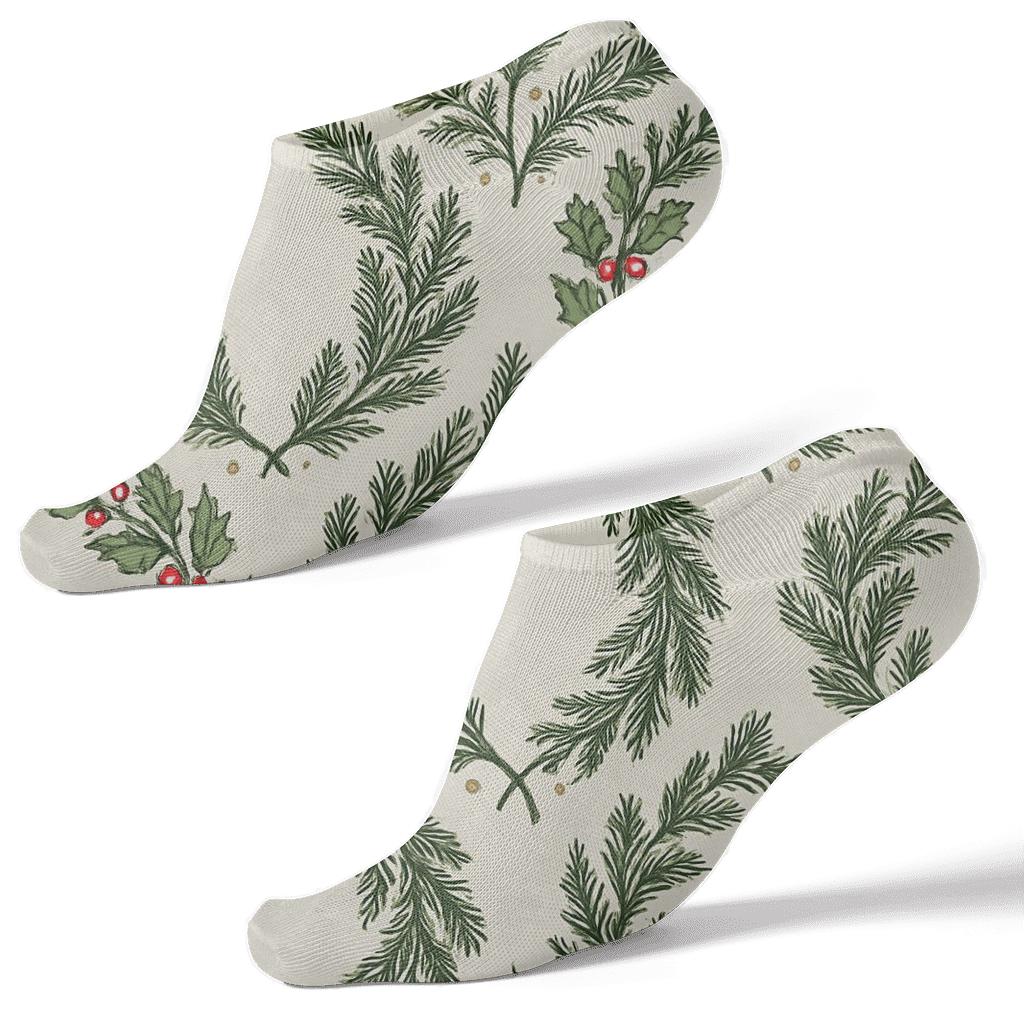 Evergreen Branches Wreath Repeat In Vintage Botanical Poster Style comfortable cotton ankle socks