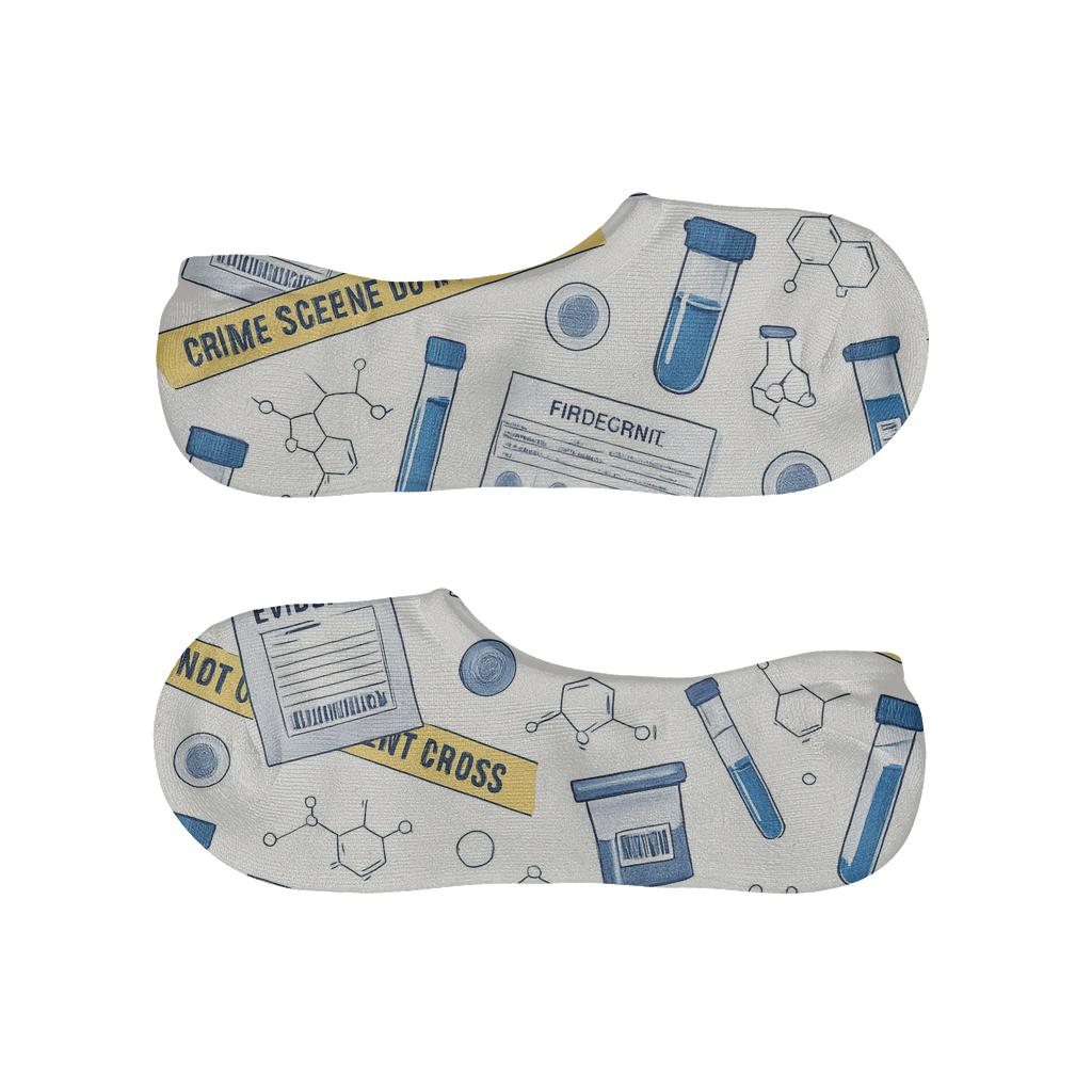 Evidence Collage Pattern With Forensic Scientist Tools anti-slip no-show socks