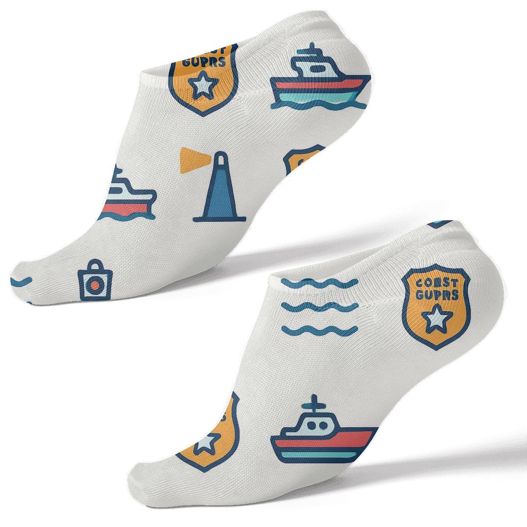 Buoy And Searchlight Grid With Coast Guard Officer designer print ankle socks