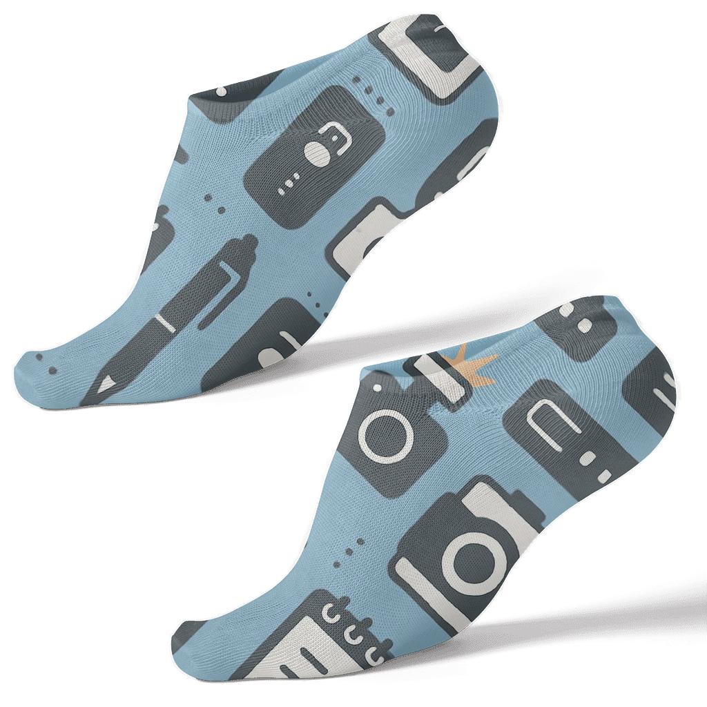 Notepads And Cameras With Journalist Geometry premium sports ankle socks
