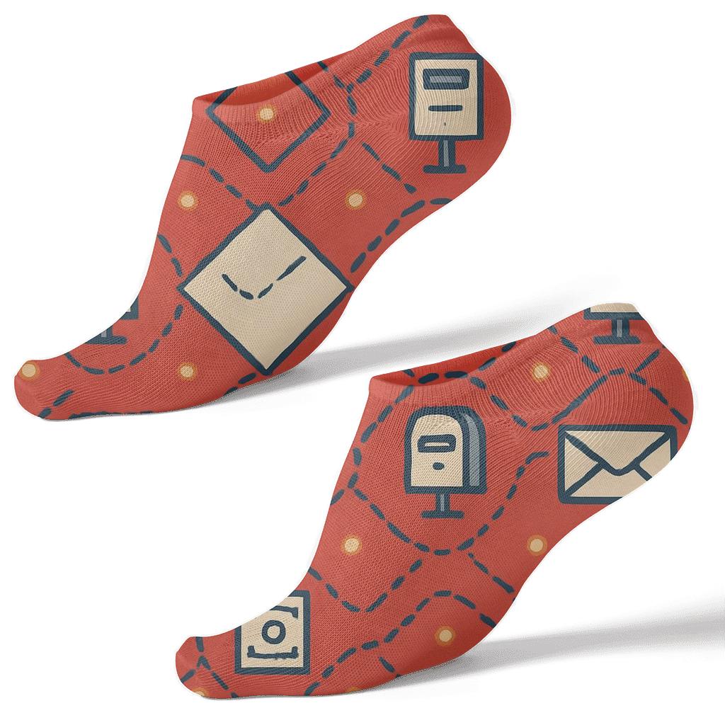 Envelopes And Stamps In Postal Worker Quilt Grid soft everyday ankle socks