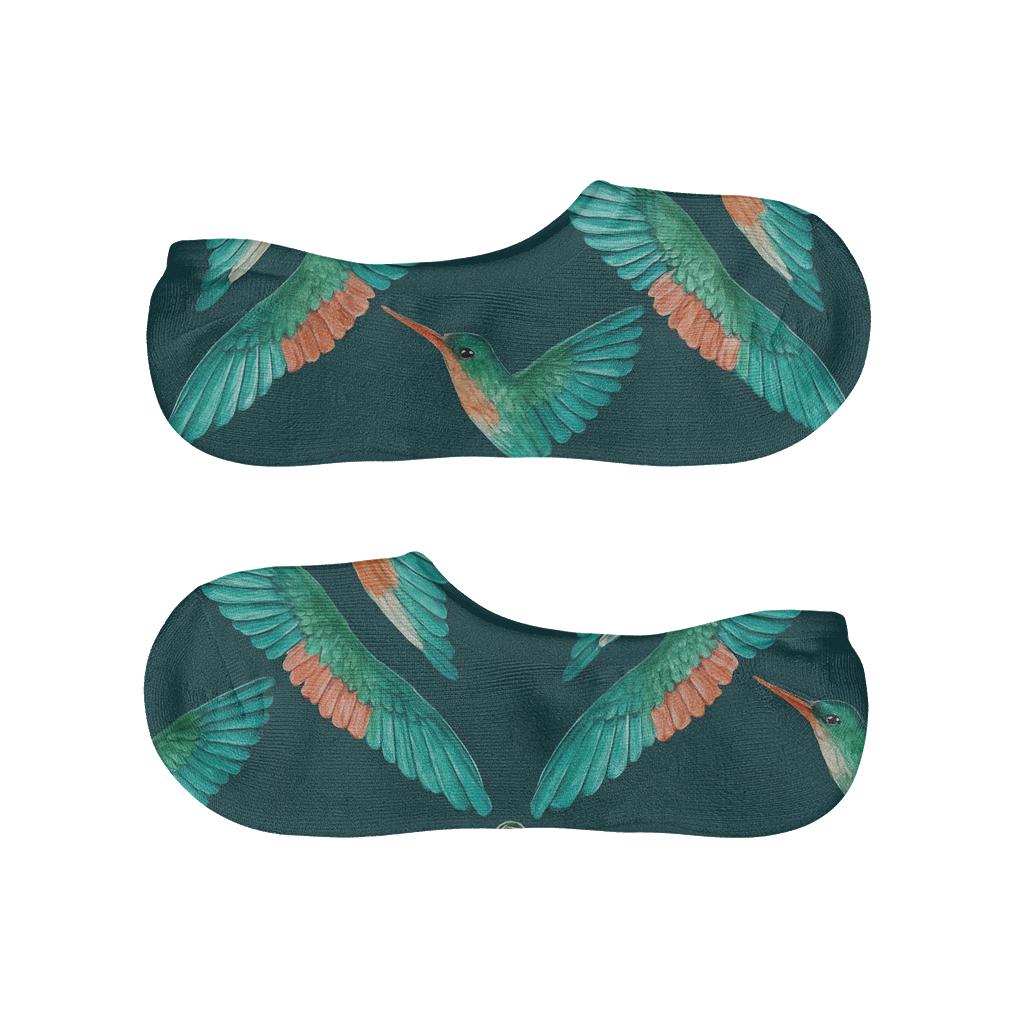 Hummingbird Wing Lattice On Teal Background soft cotton no-show socks