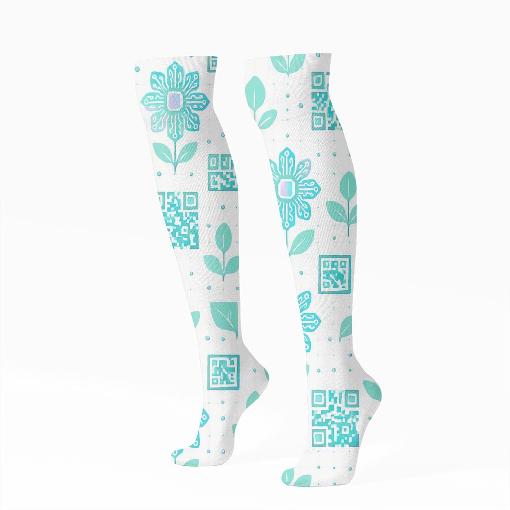 Holographic Circuit Bloom Pattern 2025 designer print knee-high socks