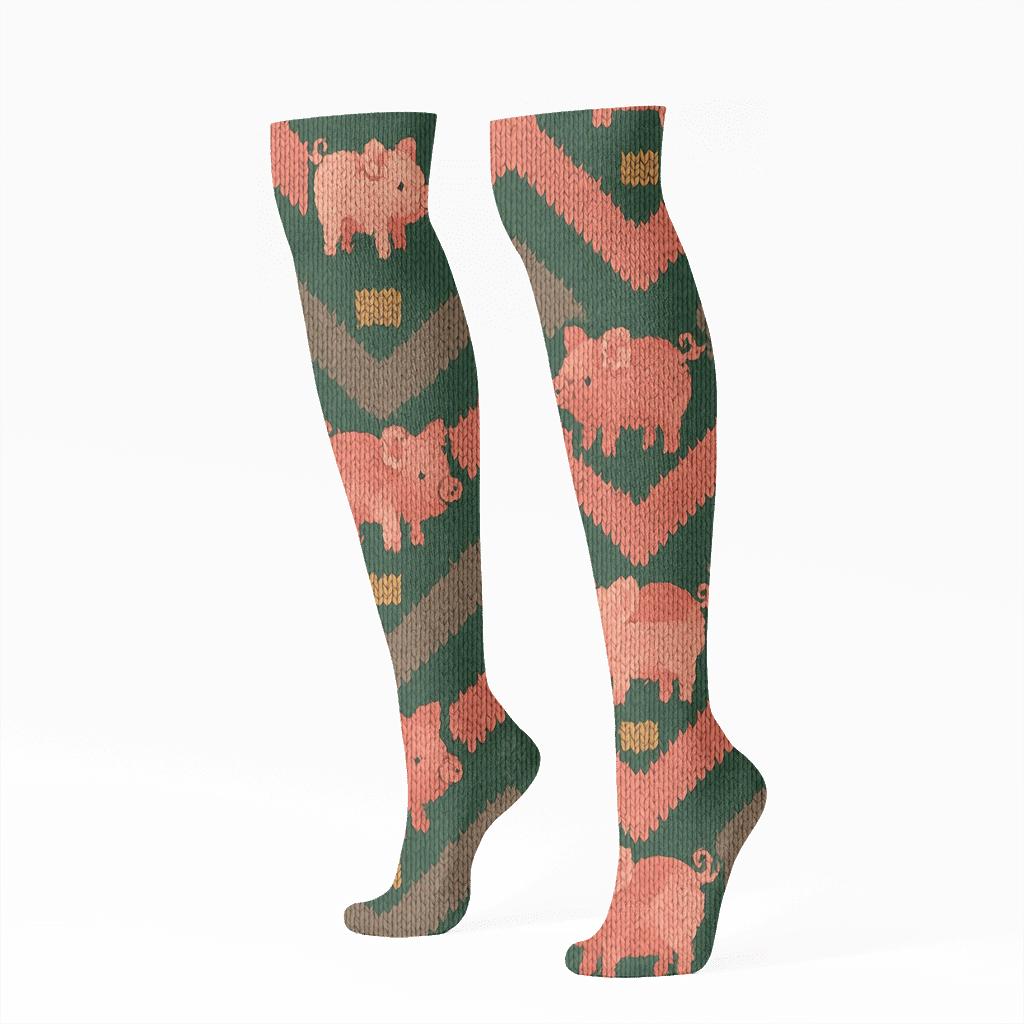 Knitted Illusion Piglet Chevron Meadow stylish athletic knee-high socks