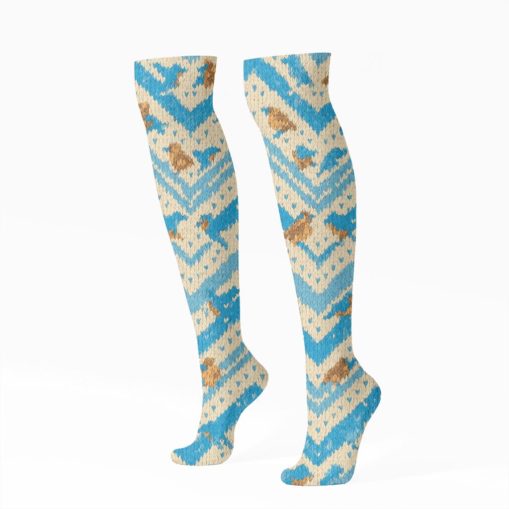 Knitted Bird Chorus Chevron premium sports knee-high socks