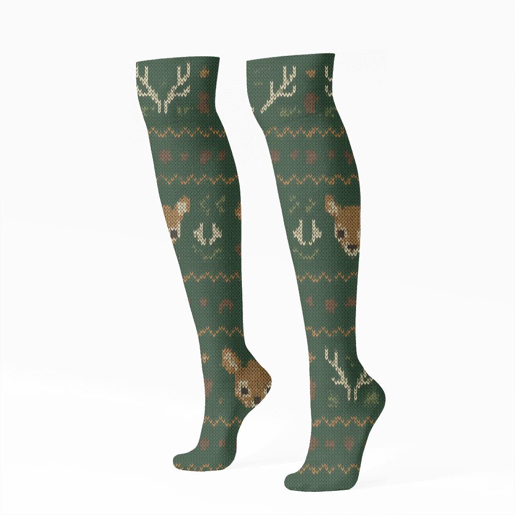 Knitted Illusion Deer Antler Fair Isle Bands premium sports knee-high socks