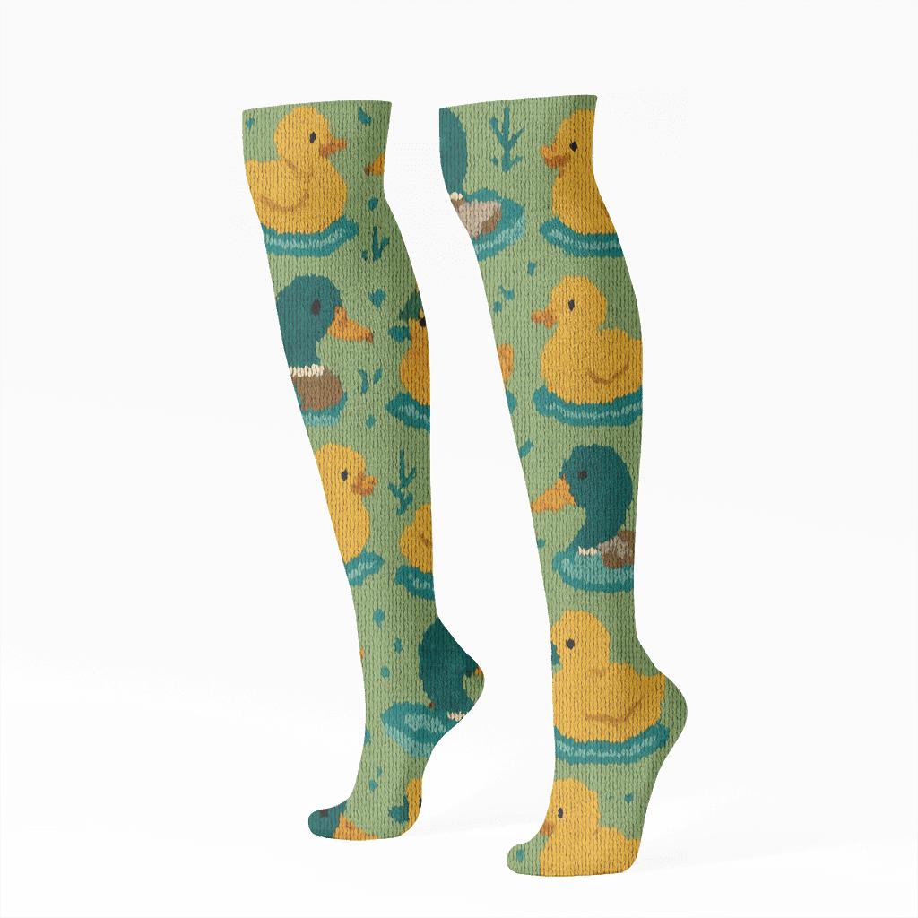 Canary Knit Illusion Duck Ripple Sweater Repeat designer print knee-high socks