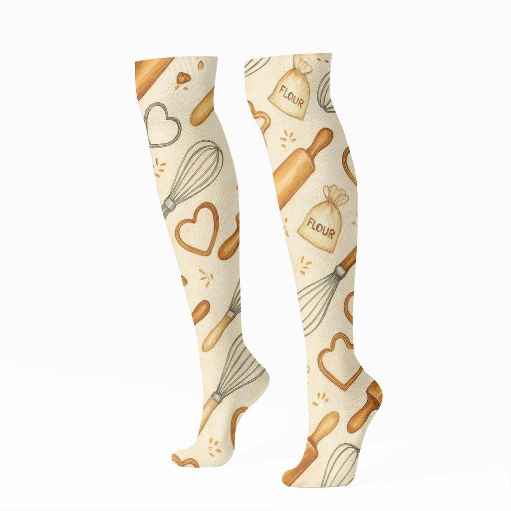 Rolling Pin Lattice With Baker Charm premium sports knee-high socks