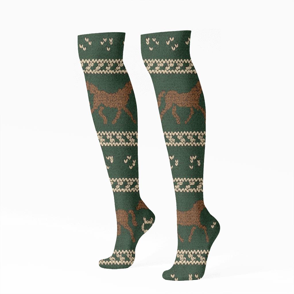 Knitted Illusion Horse Hoof Print Fair Isle premium sports knee-high socks