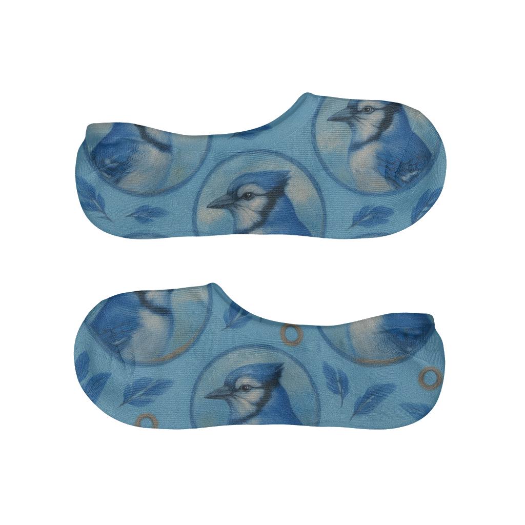 Blue Jay Portrait Medallions On Sky Blue Background personalized no-show socks