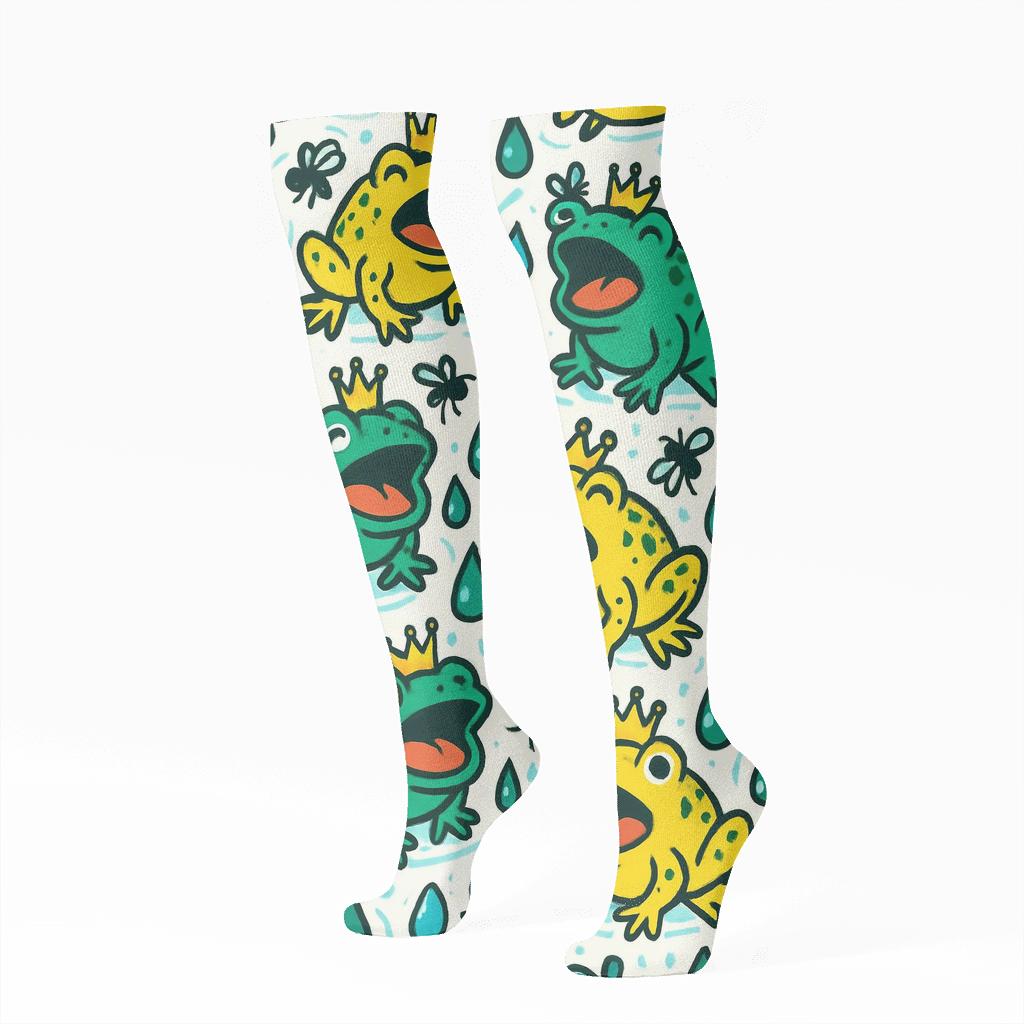 Pond Party Tessellation, Frog Edition stylish athletic knee-high socks