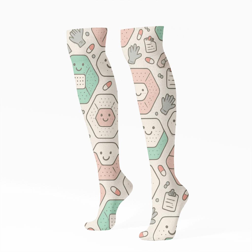 Pastel Bandage Mosaic With Nurse Charm stylish athletic knee-high socks