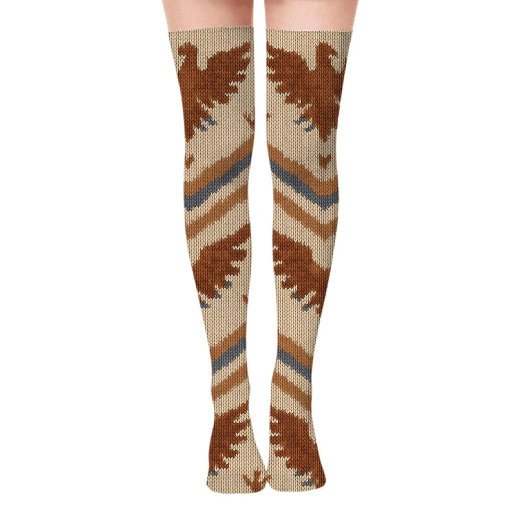 Feather Chevron Knit With Eagle Motifs comfortable cotton over-the-knee socks