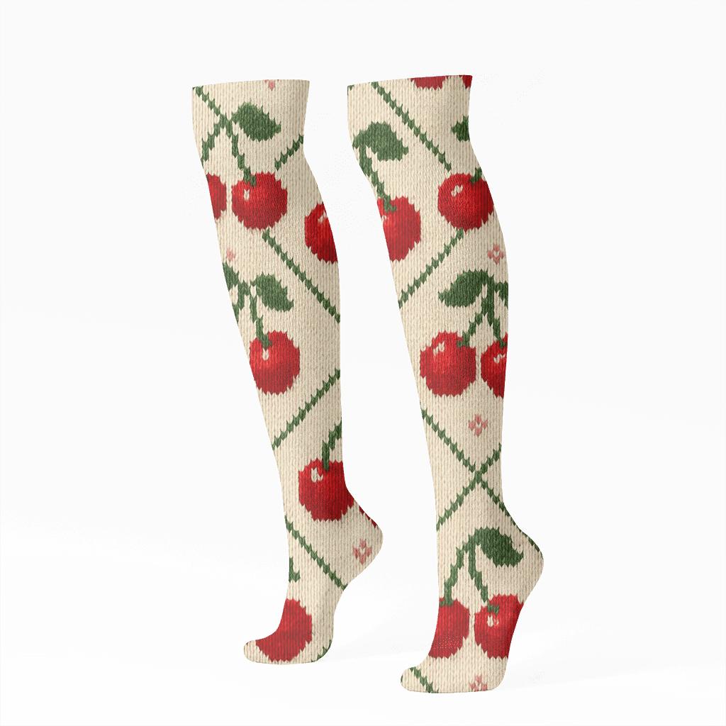 Knitted Illusion Cherry Lattice Repeat custom knee-high socks