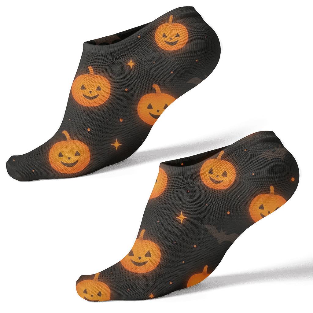 Glowing Orange Pumpkin Dot Scatter On Black Background unique graphic ankle socks